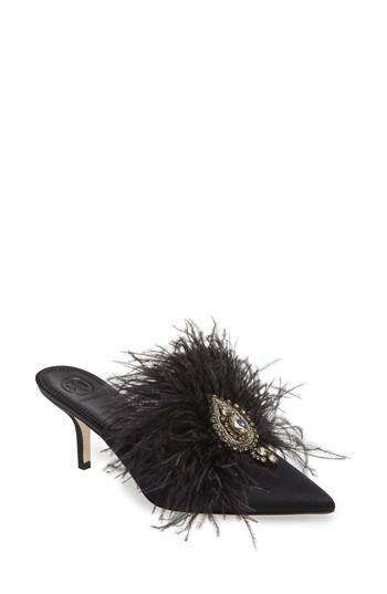 Women's Tory Burch Elodie Embellished Feather Mule M - Black