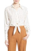 Women's Diane Von Furstenberg Tie Front Dot Silk Shirt - Ivory