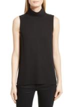 Women's Theory Classic Slit Collar Silk Top, Size - Black