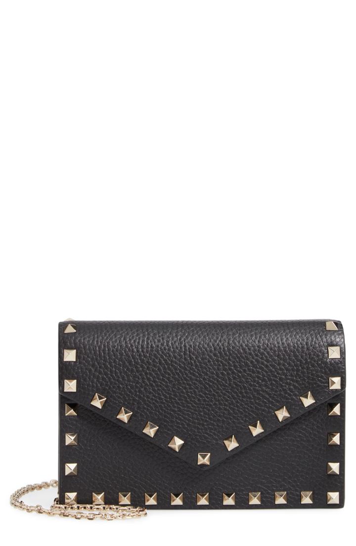 Valentino Garavani Rockstud Calfskin Leather Envelope Pouch - Black