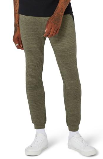Men's Topman Zip Detail Skinny Jogger Pants - Green