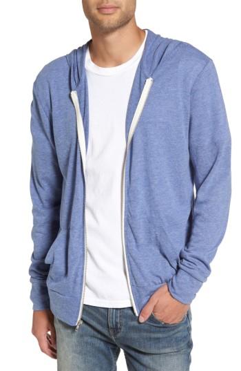 Men's Alternative Lightweight Eco-heather Zip Front Hoodie, Size - Blue