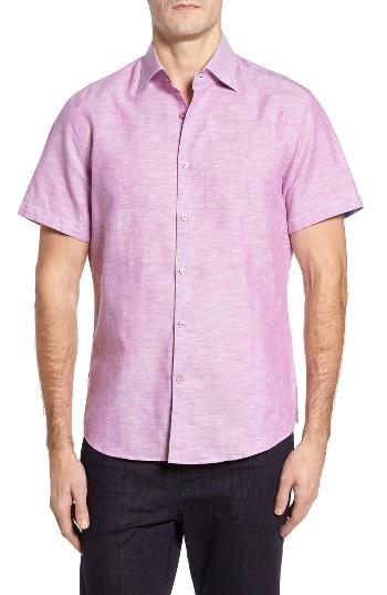 Men's Stone Rose Trim Fit Linen Blend Sport Shirt - Purple