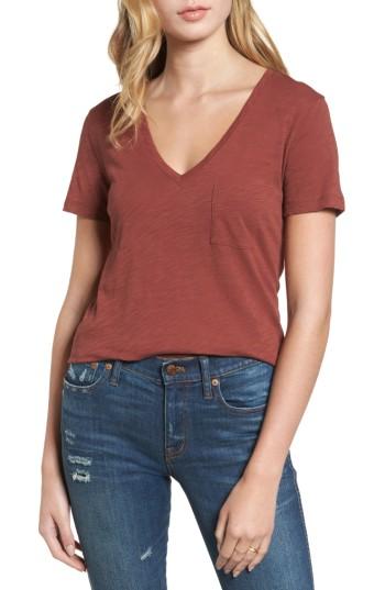 Women's Madewell Whisper Cotton V-neck Pocket Tee, Size - Brown