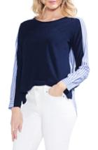 Women's Vince Camuto Mixed Media Cotton Blouse - Blue