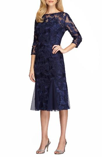Petite Women's Alex Evenings Lace Midi Dress P - Blue