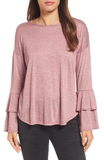 Women's Bobeau Double Ruffle Sleeve Top - Burgundy