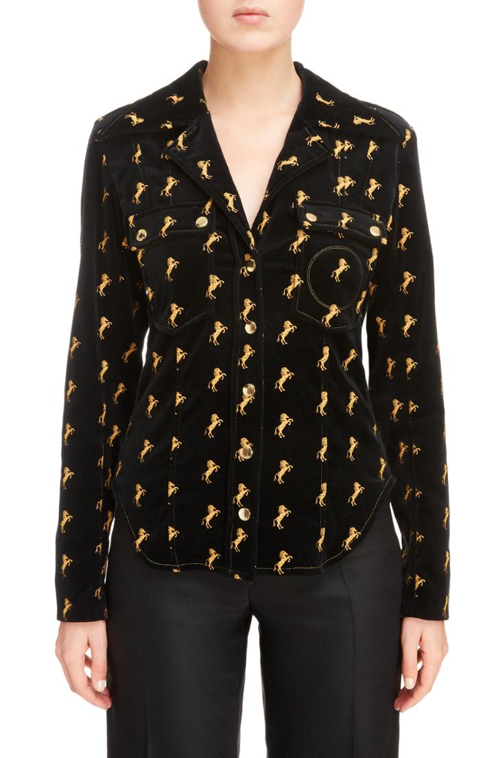 Women's Chloe Horse Embroidered Velvet Jacket Us / 42 Fr - Black