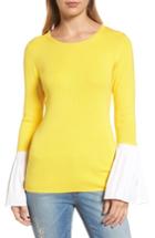 Women's Halogen Poplin Bell Cuff Sweater, Size - Yellow