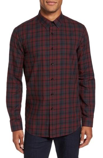 Men's Theory Trim Fit Plaid Twill Sport Shirt - Burgundy