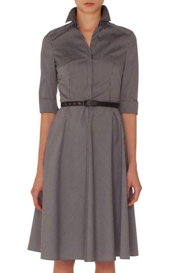 Women's Akris Punto Stripe Cotton Fit & Flare Dress - Black