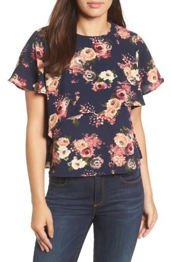 Women's Halogen Layered Floral Top, Size - Blue