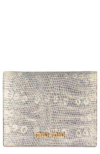 Women's Miu Miu Snakeskin Print Leather French Wallet - Grey