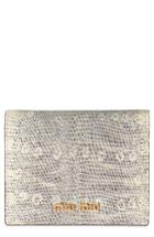 Women's Miu Miu Snakeskin Print Leather French Wallet - Grey