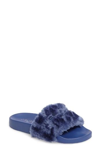 Women's Jslides Samantha Faux Fur Slide M - Blue