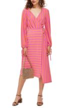 Petite Women's Topshop Stripe Wrap Midi Dress P Us (fits Like 00p) - Pink