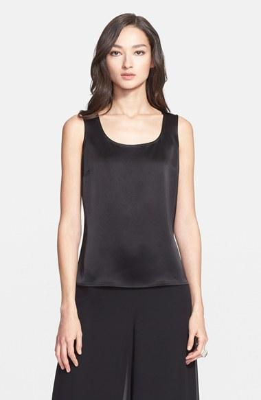 Women's St. John Collection Liquid Satin Round Neck Shell, Size - Black