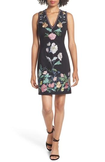 Women's Foxiedox Flora Embroidered Sheath Dress - Black