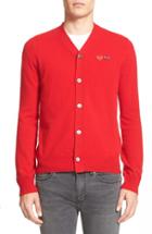 Men's Comme Des Garcons Play Double Heart Wool Cardigan - Red