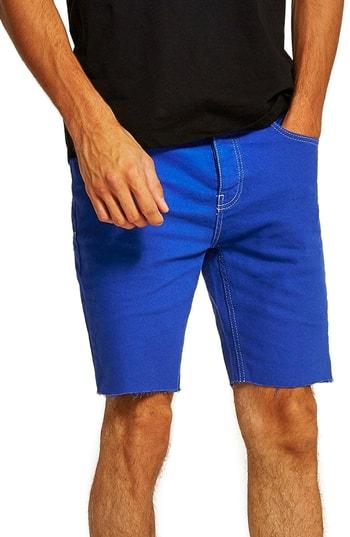 Men's Topman Skinny Fit Stretch Twill Cutoff Shorts - Blue