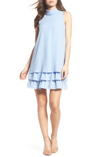 Women's Vince Camuto Moss Crepe Roll Neck Ruffle Dress - Blue