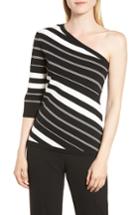 Women's Anne Klein One Shoulder Stripe Sweater - Black