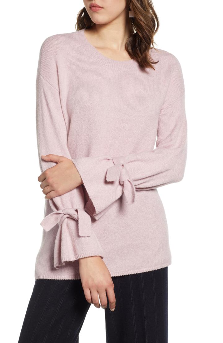 Women's Halogen Tie Sleeve Wool Blend Sweater - Purple