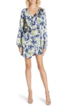 Women's Amur Fran Floral Print Ruched Silk Dress - Grey