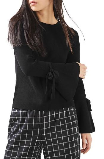 Women's Topshop Tie Fluted Sleeve Top