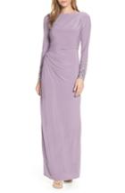Women's Vince Camuto Embellished Sleeve Ruched Evening Dress - Purple