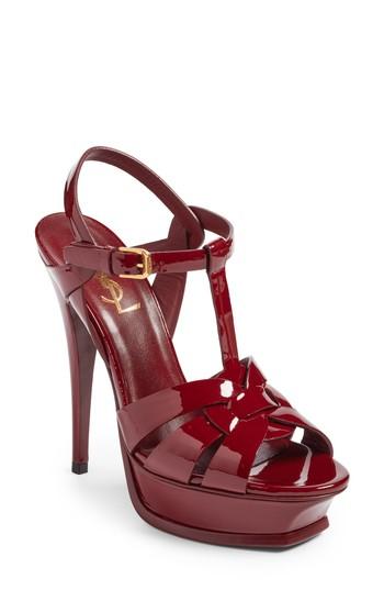 Women's Saint Laurent Tribute T-strap Platform Sandal Us / 41eu - Burgundy