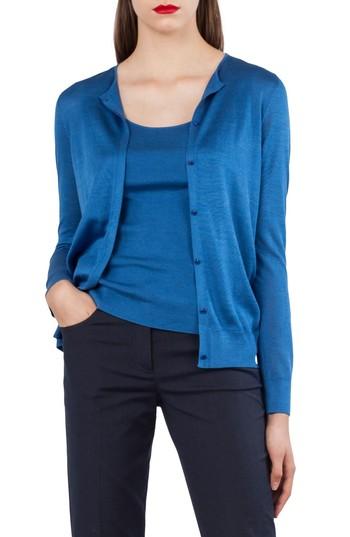 Women's Akris Silk Blend Intarsia Cadigan - Blue