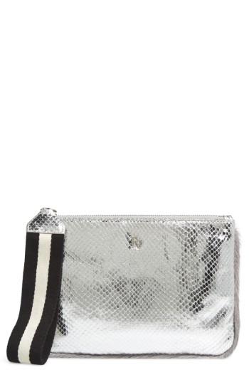 Frances Valentine Snakeskin Embossed Leather Wristlet With Genuine Mink Fur Trim - Metallic