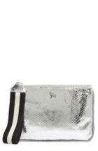 Frances Valentine Snakeskin Embossed Leather Wristlet With Genuine Mink Fur Trim - Metallic