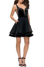 Women's La Femme Velvet & Tulle Party Dress - Black