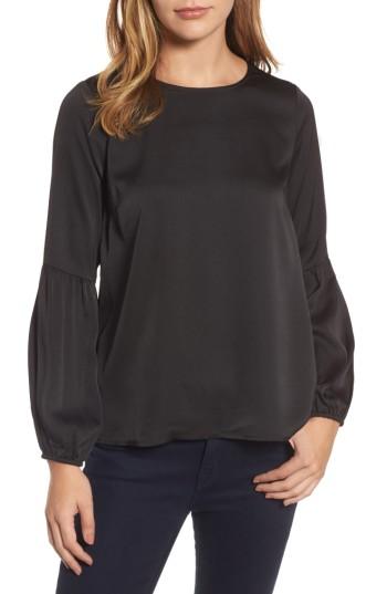 Women's Bobeau Bubble Sleeve Satin Top - Black