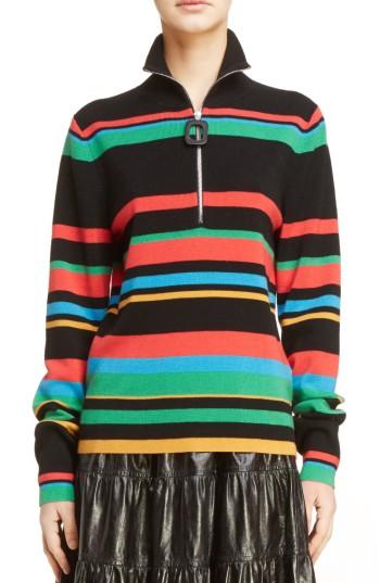 Women's J.w.anderson Stripe Half Zip Stretch Merino Wool Sweater