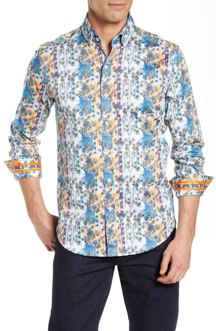 Men's Robert Graham Gaspar Tailored Fit Print Sport Shirt - Orange