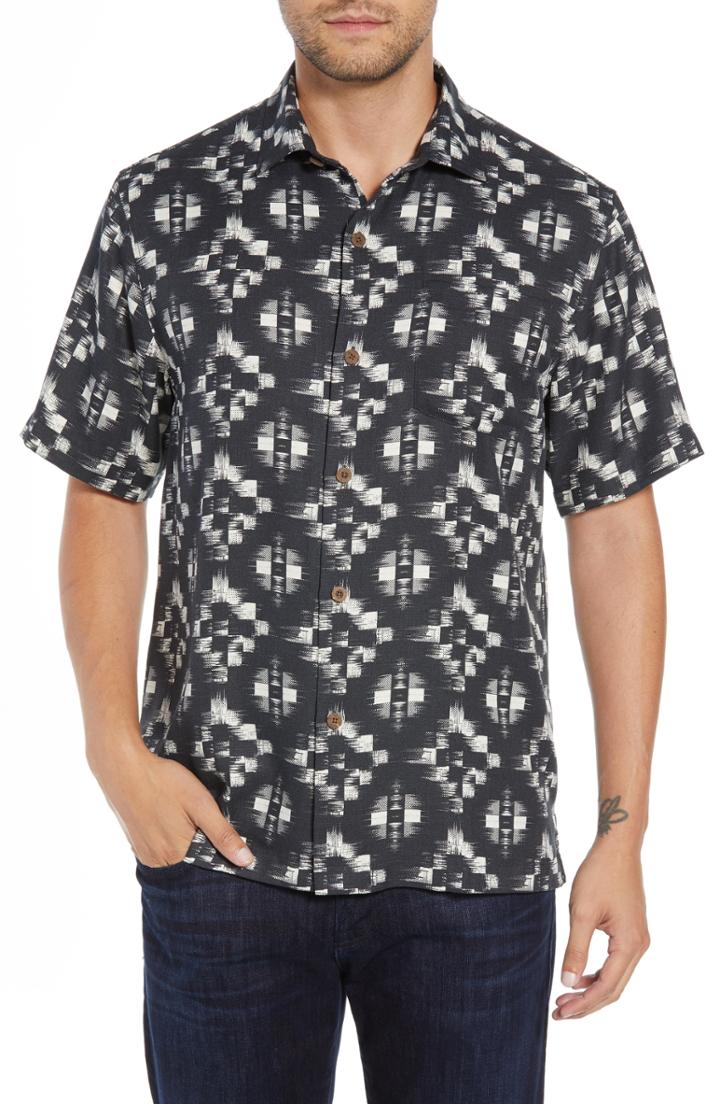 Men's Tommy Bahama Mazatlan Geo Print Sport Shirt, Size - Black