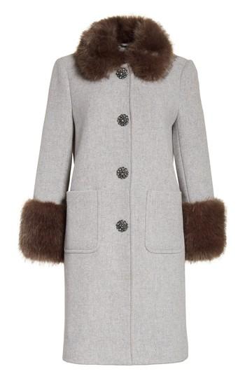 Women's Kate Spade New York Faux Fur Trim Coat - Grey
