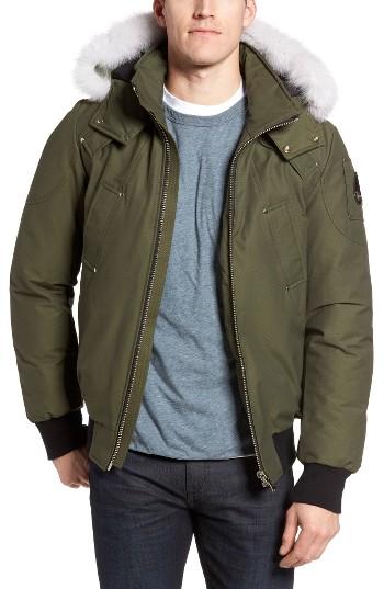 Men's Moose Knuckles 'ballistic' Bomber Jacket With Genuine Fox Fur Trim - Green