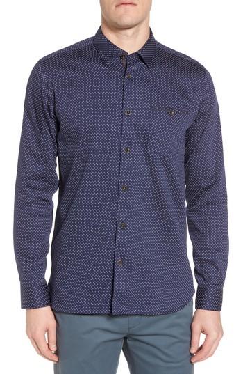 Men's Ted Baker London Skwere Trim Fit Sport Shirt (l) - Blue