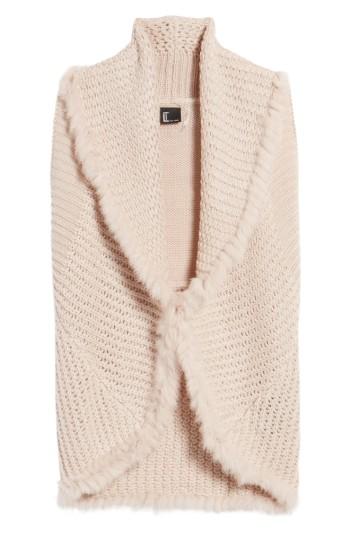 Women's Love Token Knit Vest With Genuine Rabbit Fur Trim - Pink