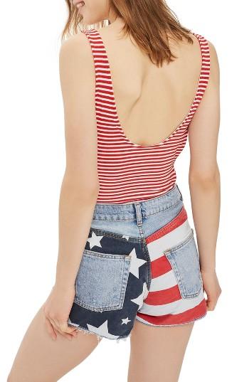 Women's Topshop Flag Ripped Mom Shorts Us (fits Like 0-2) - Blue