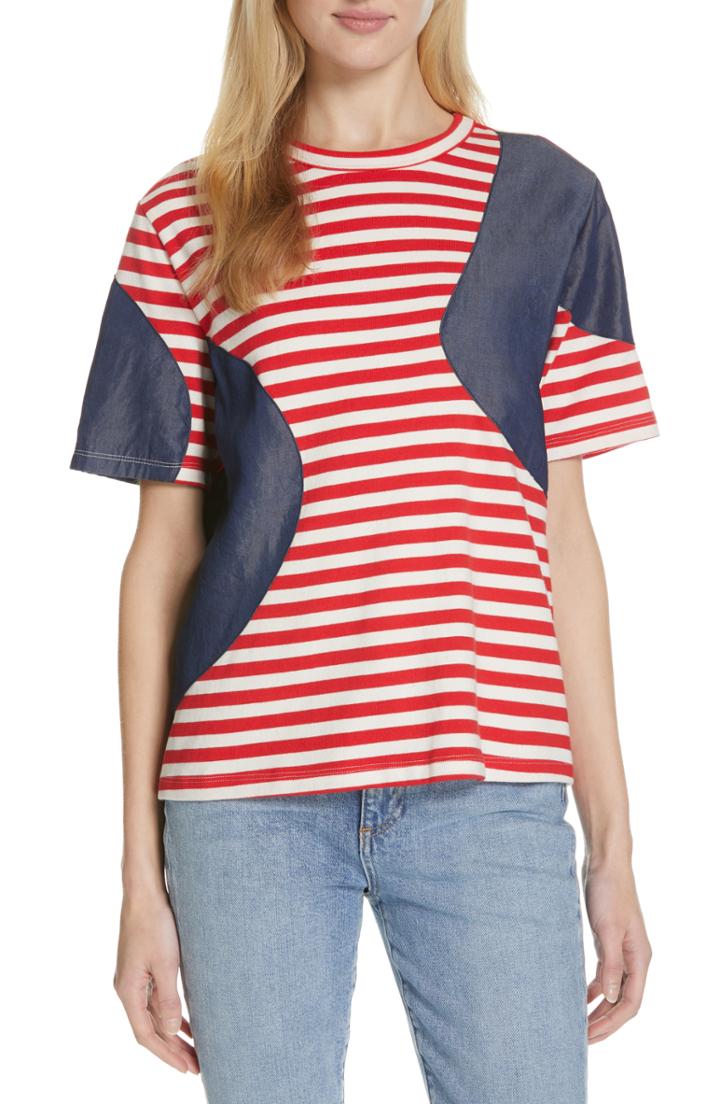 Women's Clu Stripe Mixed Media Tee - Red