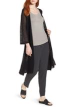 Women's Eileen Fisher Long Organic Linen Cardigan, Size - Black