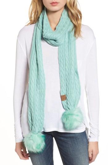 Women's Cc Faux Fur Pompom Knit Scarf, Size - Green