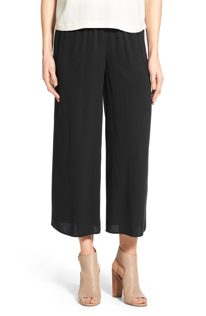 Women's Eileen Fisher Silk Wide Leg Crop Pants, Size - Black