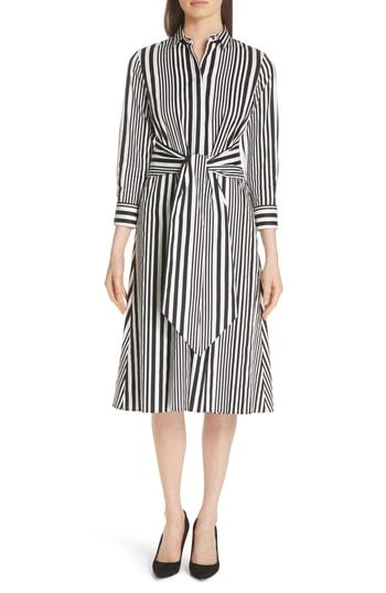 Women's Boss Hebrana Tie Waist Stripe Cotton Dress - Black