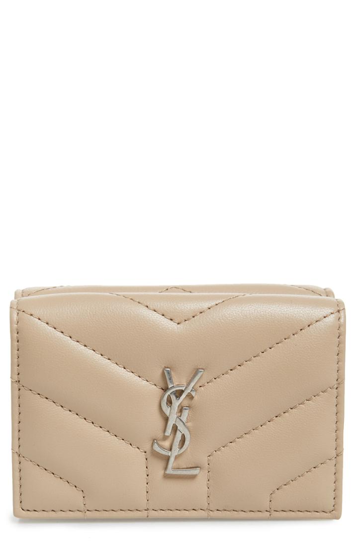 Women's Saint Laurent Loulou Matelasse Leather Wallet - Beige